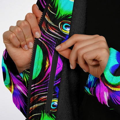 Psychedelic Peacock Print Zipper Cloak - Bold, Vibrant All-Over Design | Luxurious Comfort & Striking Style