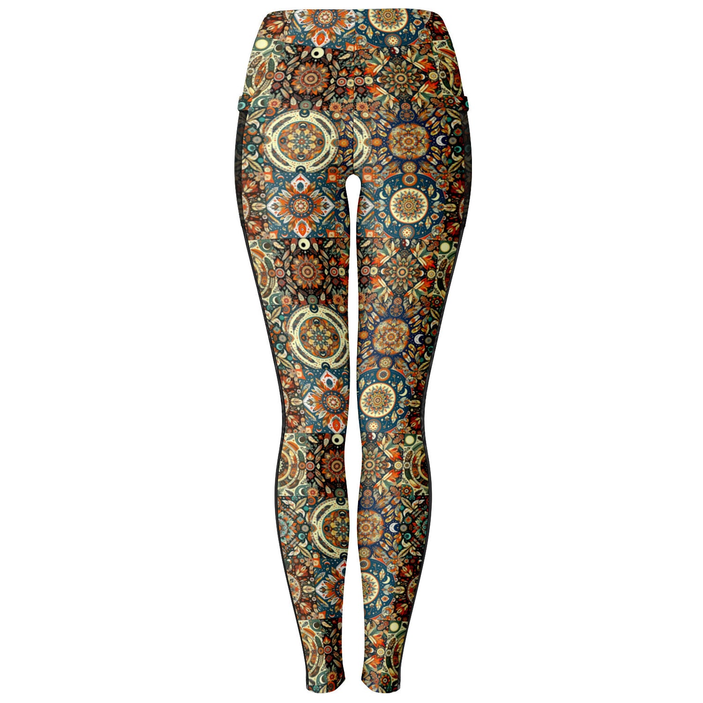 Boho Patchwork Mesh Pocket Leggings – Trendy All-Over Print (AOP) for Fashion-Forward Activewear