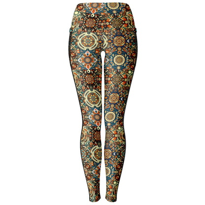 Boho Patchwork Mesh Pocket Leggings – Trendy All-Over Print (AOP) for Fashion-Forward Activewear