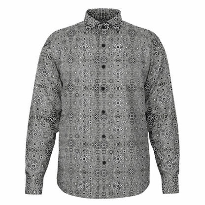 Grey Geometric Long Sleeve Button-Down Shirt – Stylish All-Over Print, Modern Casual & Formal Wear