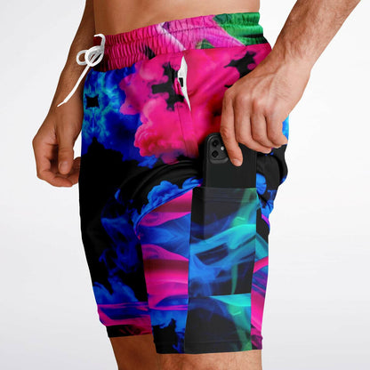 Neon Smoke Floral 2-in-1 Shorts with Pockets – Men’s Athletic & Workout Wear | All-Over Print