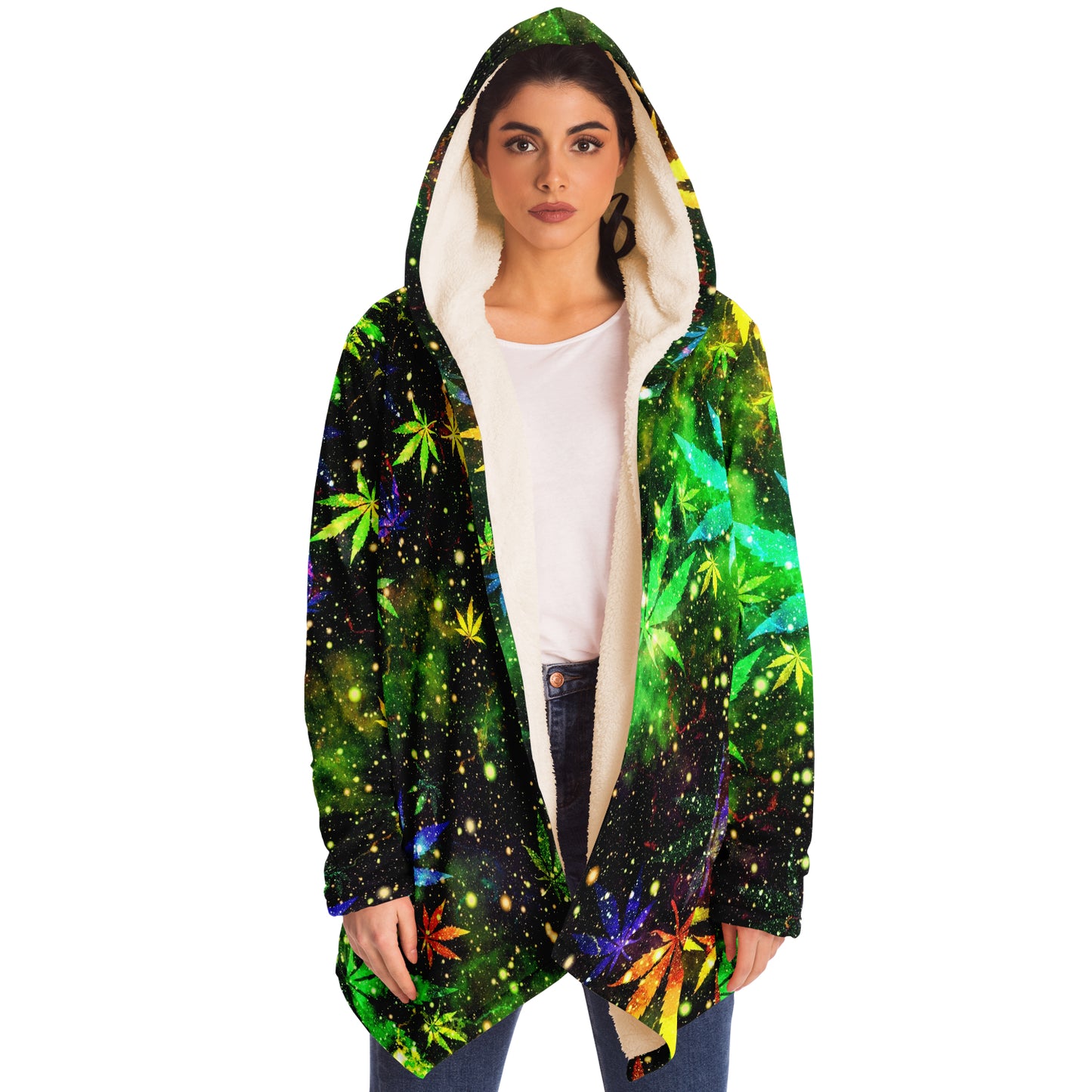 Cannabis Micro Fleece Cloak – “Canna Beast” Hooded Wrap, Stoner Cozy Wear, Weed-Themed Loungewear