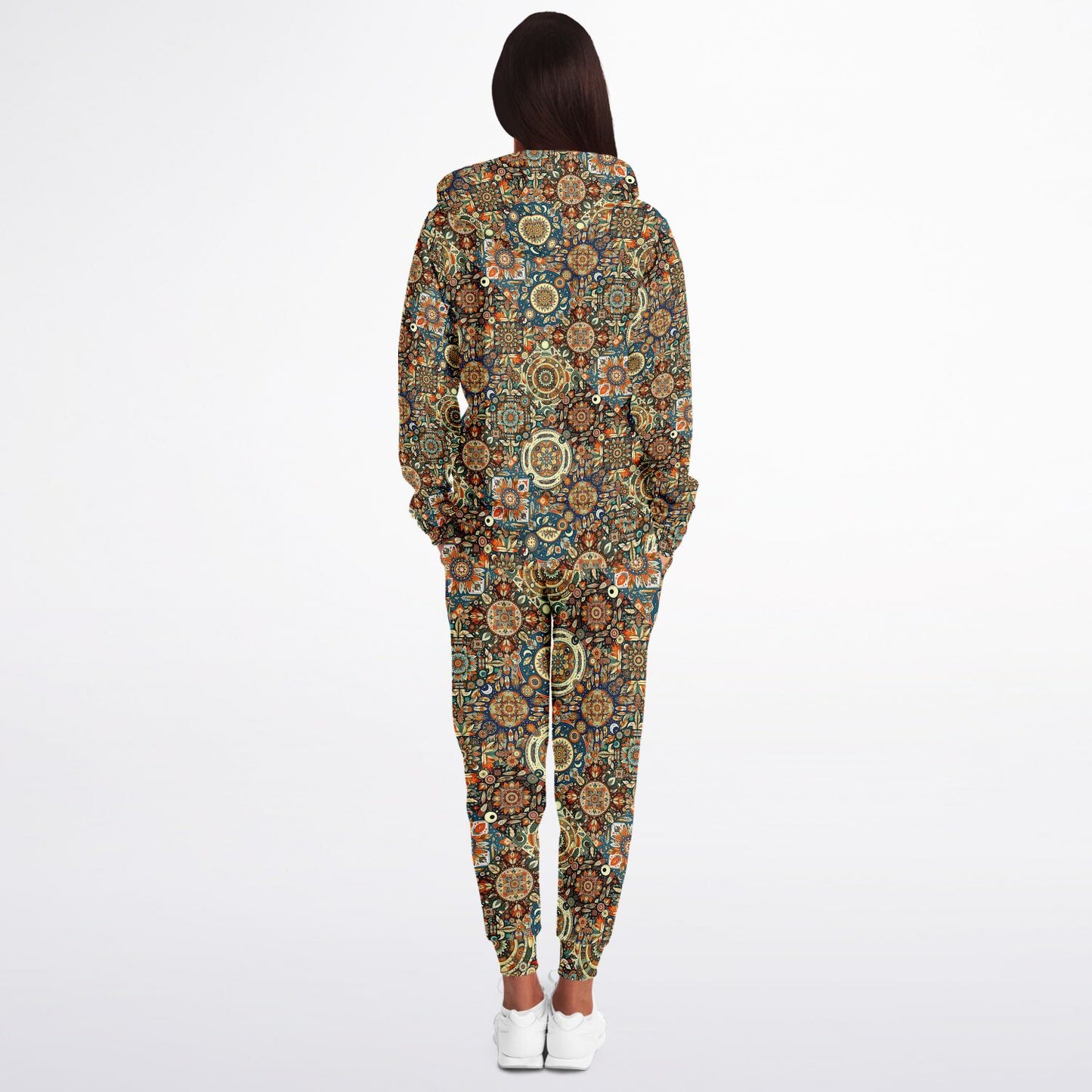Boho Patchwork Zip Hoodie & Jogger Set – Bohemian Style Loungewear, Trendy All-Over Print Tracksuit, Casual Streetwear & Comfortable Activewear