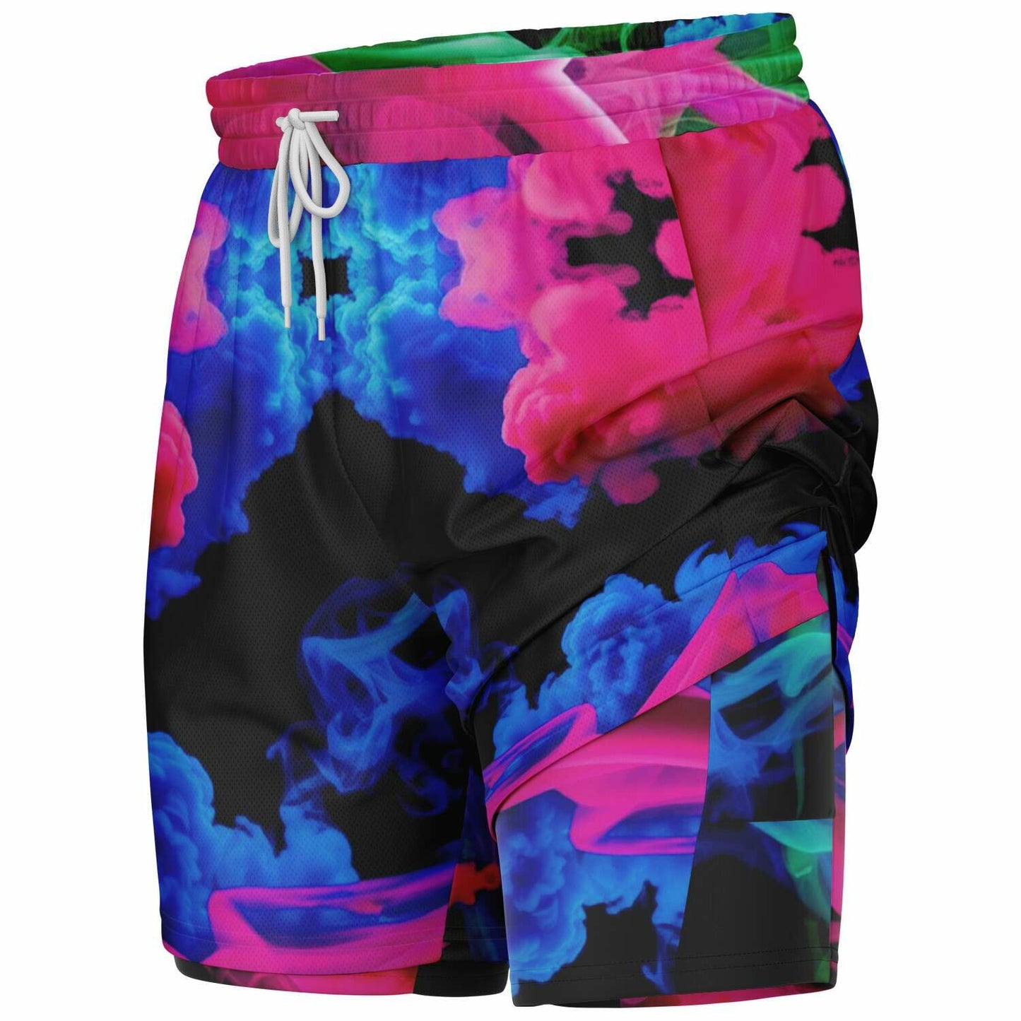 Neon Smoke Floral 2-in-1 Shorts with Pockets – Men’s Athletic & Workout Wear | All-Over Print