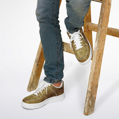 Geometric Gold Core Low Shoes – Unisex Custom Sneakers | Geometric Gold Pattern | Stylish Streetwear & Outerwear