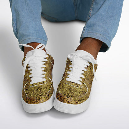 Geometric Gold Core Low Shoes – Unisex Custom Sneakers | Geometric Gold Pattern | Stylish Streetwear & Outerwear