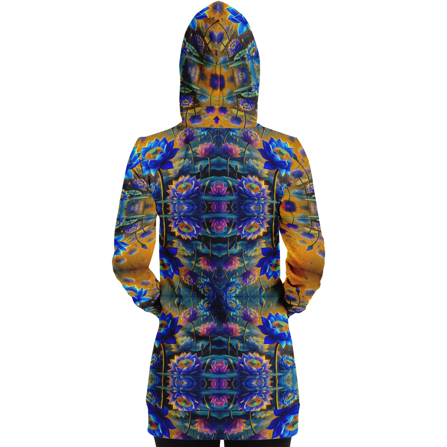 Blue Lotus Flower, Female, Longline Hoodie – Boho-Inspired All-Over Print Hoodie for Streetwear, Loungewear, Everyday Comfort (AOP)