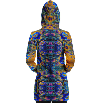 Blue Lotus Flower, Female, Longline Hoodie – Boho-Inspired All-Over Print Hoodie for Streetwear, Loungewear, Everyday Comfort (AOP)