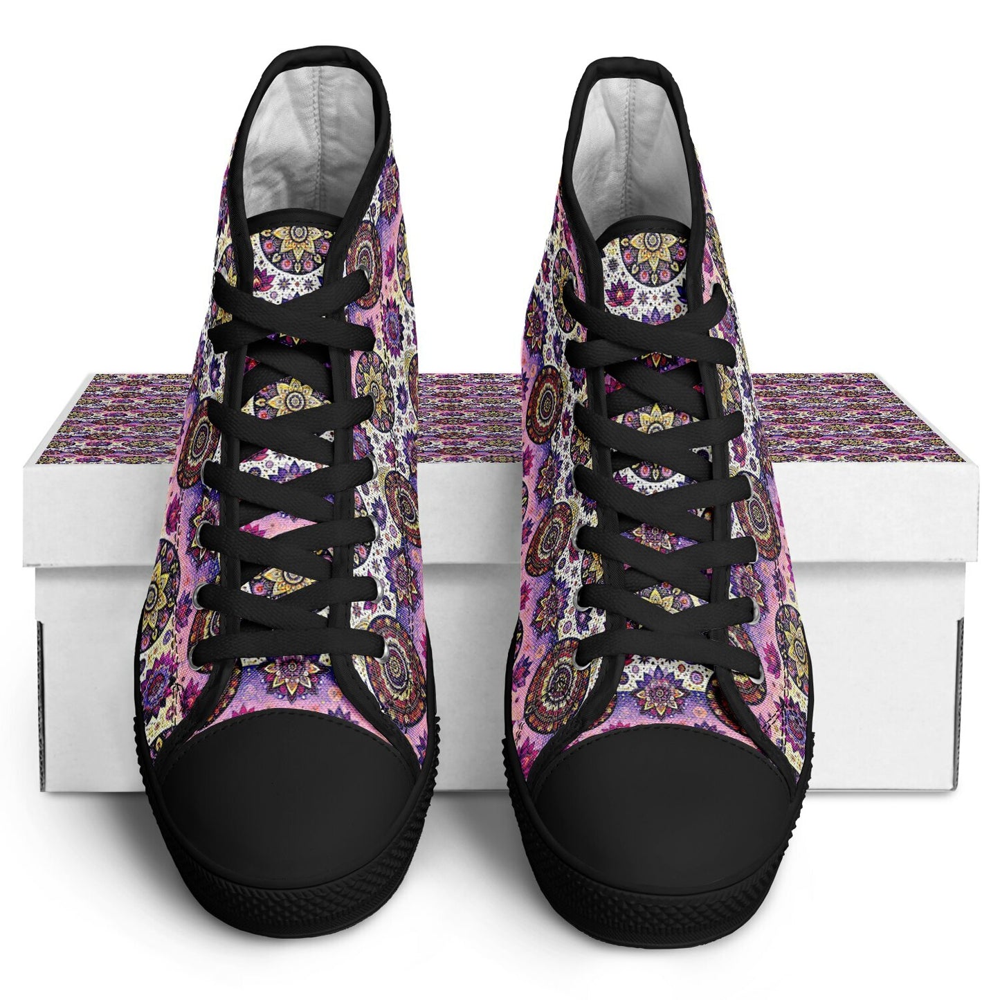 Geometric Pink & White High-Top Sneakers – All-Over Print Urban Streetwear, Trendy Casual Shoes