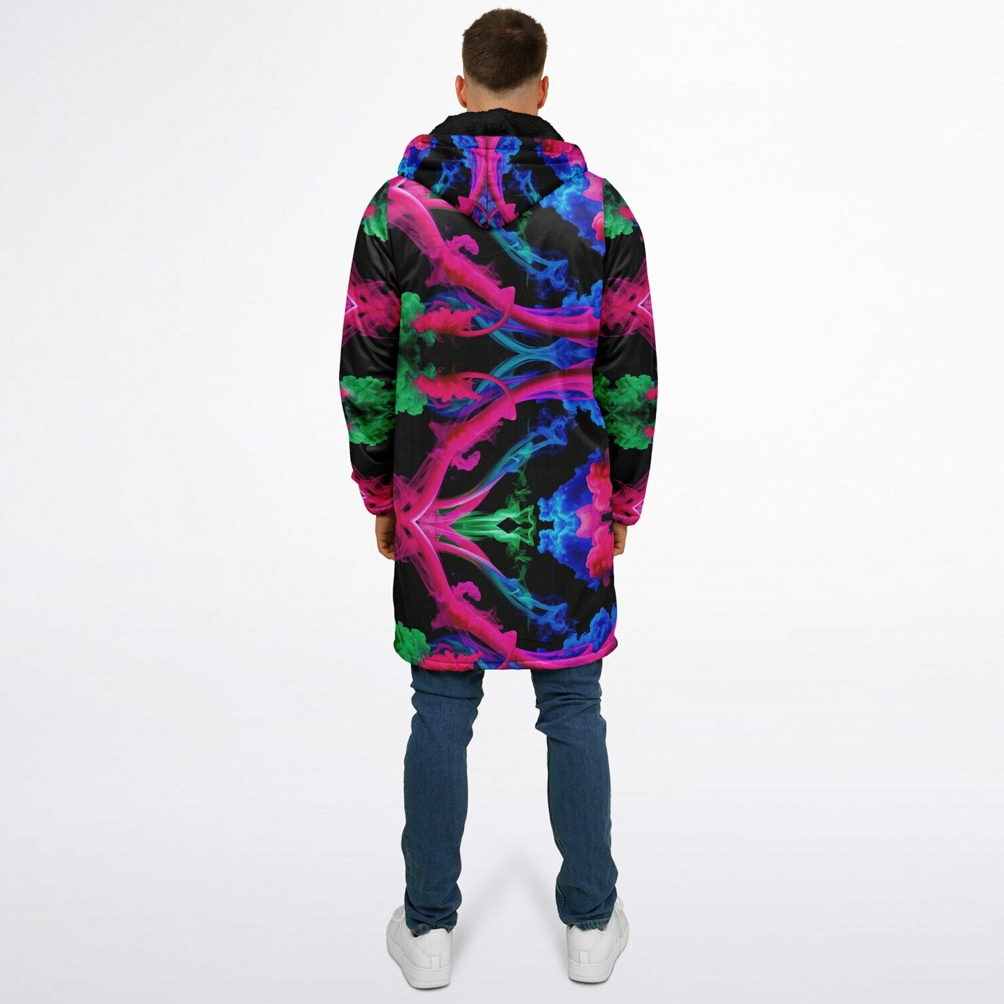 Neon Spectrum Cymatic Zip Cloak – Bold, Futuristic & Ultra-Cozy Longline Jacket