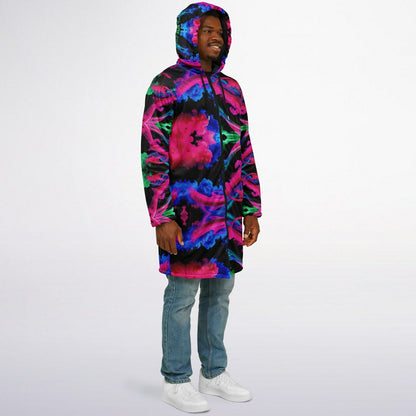 Neon Spectrum Cymatic Zip Cloak – Bold, Futuristic & Ultra-Cozy Longline Jacket