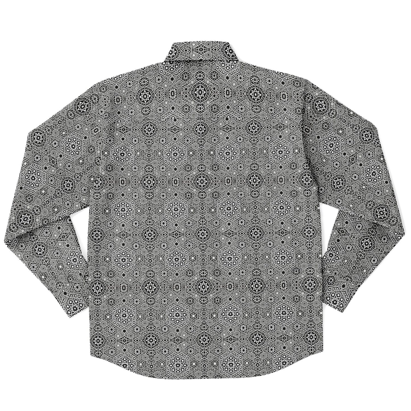Grey Geometric Long Sleeve Button-Down Shirt – Stylish All-Over Print, Modern Casual & Formal Wear