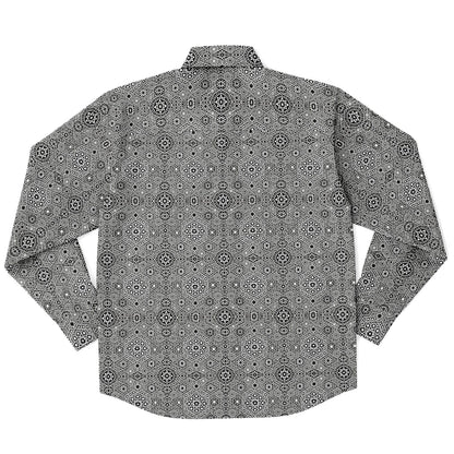 Grey Geometric Long Sleeve Button-Down Shirt – Stylish All-Over Print, Modern Casual & Formal Wear