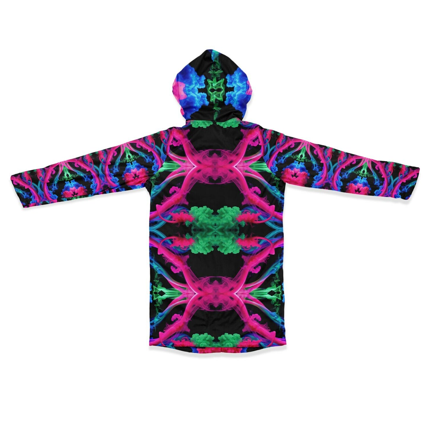 Neon Spectrum Cymatic Zip Cloak – Bold, Futuristic & Ultra-Cozy Longline Jacket