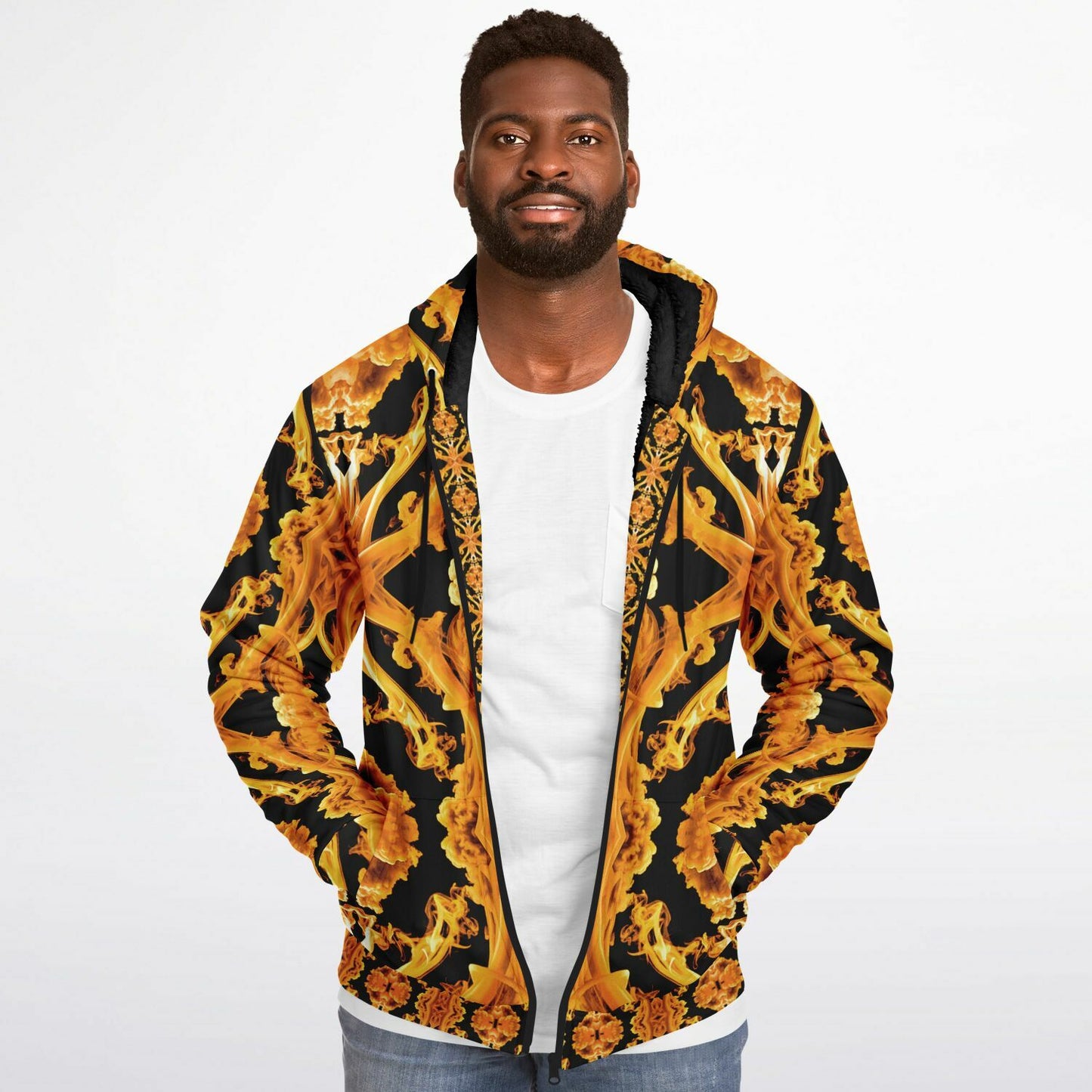 Golden Cymatic, Microfleece Zip Hoodie – Luxuriously Warm & Stylish All-Over Print Jacket