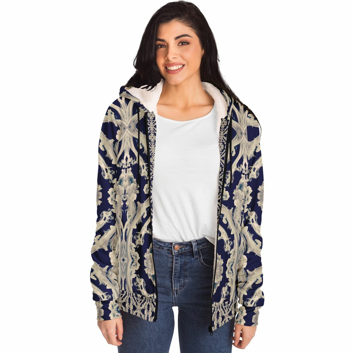 Clear Smoke, Cymatic, Microfleece Zip Hoodie – Sleek, Cozy & Futuristic All-Over Print Jacket