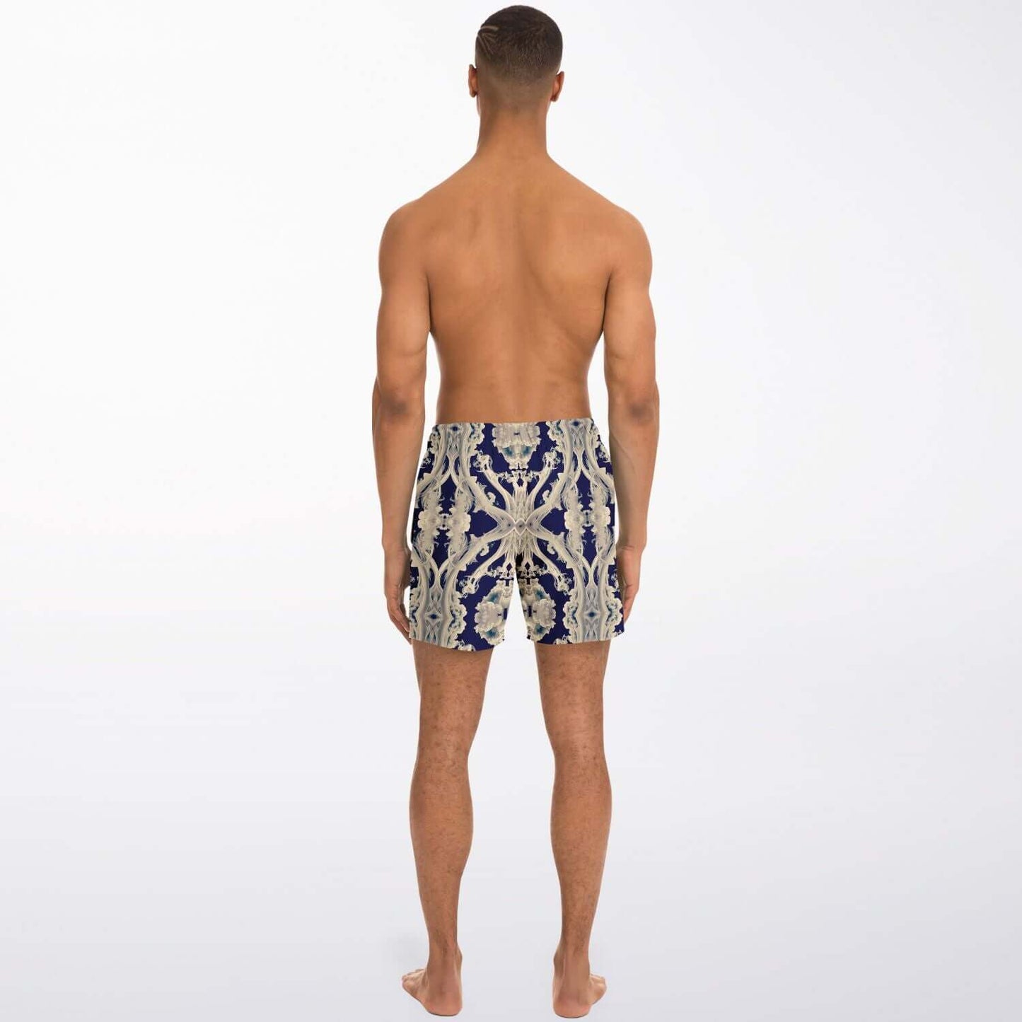 Clear Smoke Cymatic Men’s Swim Trunks – Futuristic, Quick-Dry & Stylish Above-the-Knee Swimwear