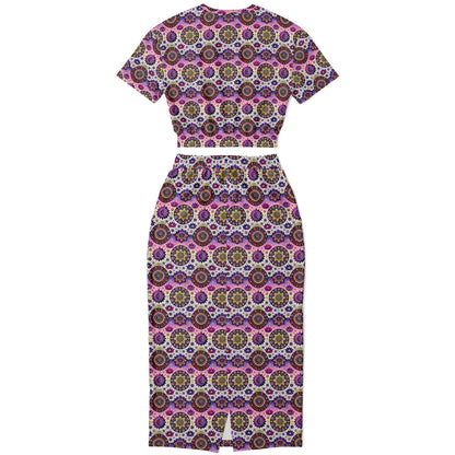 Geometric Pink Pattern Cropped Sweatshirt & Long Pocket Skirt Set – Bold Two-Piece Co-ord for Streetwear & Loungewear (AOP)