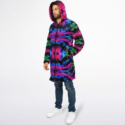 Neon Spectrum Cymatic Zip Cloak – Bold, Futuristic & Ultra-Cozy Longline Jacket