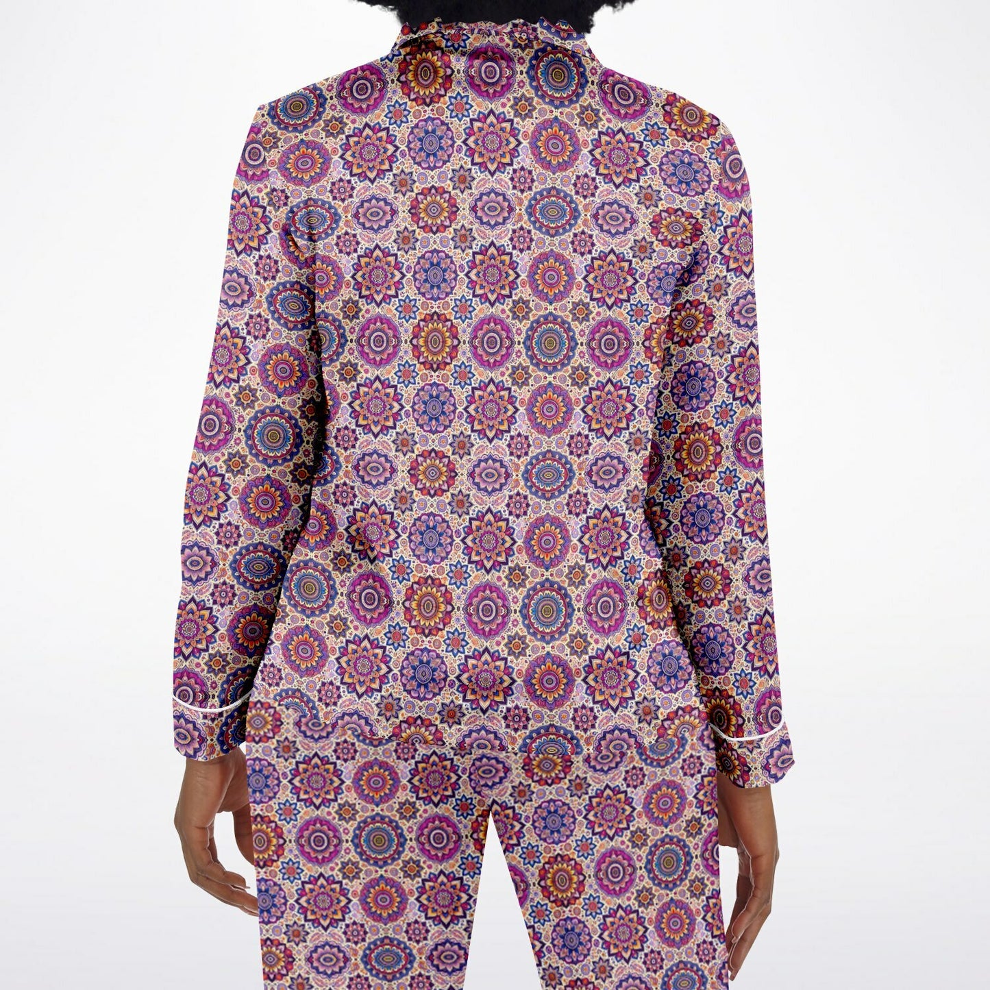 Luxury Pink Geometric Women’s Satin Pyjamas – All-Over Print Elegant Sleepwear, Soft & Comfortable Pajama Set for Women