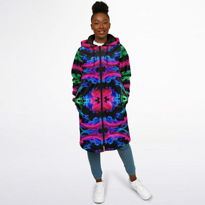 Neon Spectrum Cymatic Zip Cloak – Bold, Futuristic & Ultra-Cozy Longline Jacket