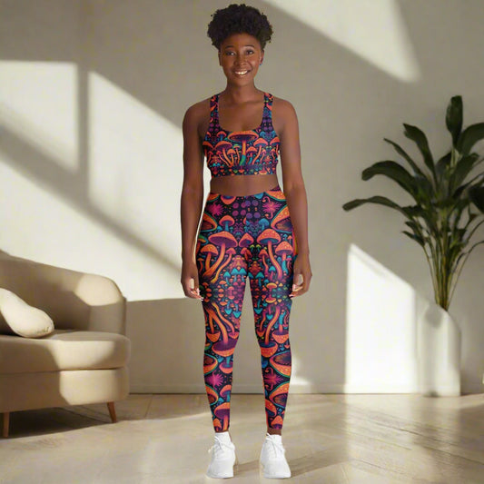 Magic Mushroom Padded Sports Bra & Leggings - All Over Print (AOP) Active & Fitness Wear