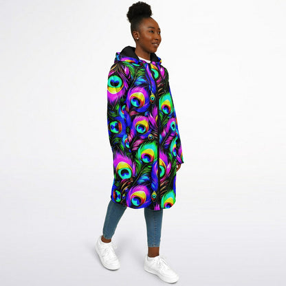 Psychedelic Peacock Print Zipper Cloak - Bold, Vibrant All-Over Design | Luxurious Comfort & Striking Style