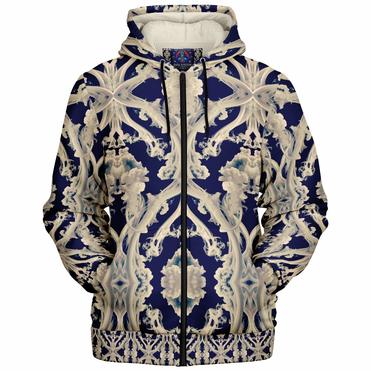 Clear Smoke, Cymatic, Microfleece Zip Hoodie – Sleek, Cozy & Futuristic All-Over Print Jacket
