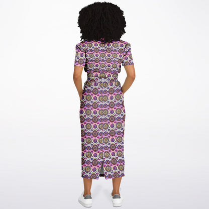 Geometric Pink Pattern Cropped Sweatshirt & Long Pocket Skirt Set – Bold Two-Piece Co-ord for Streetwear & Loungewear (AOP)