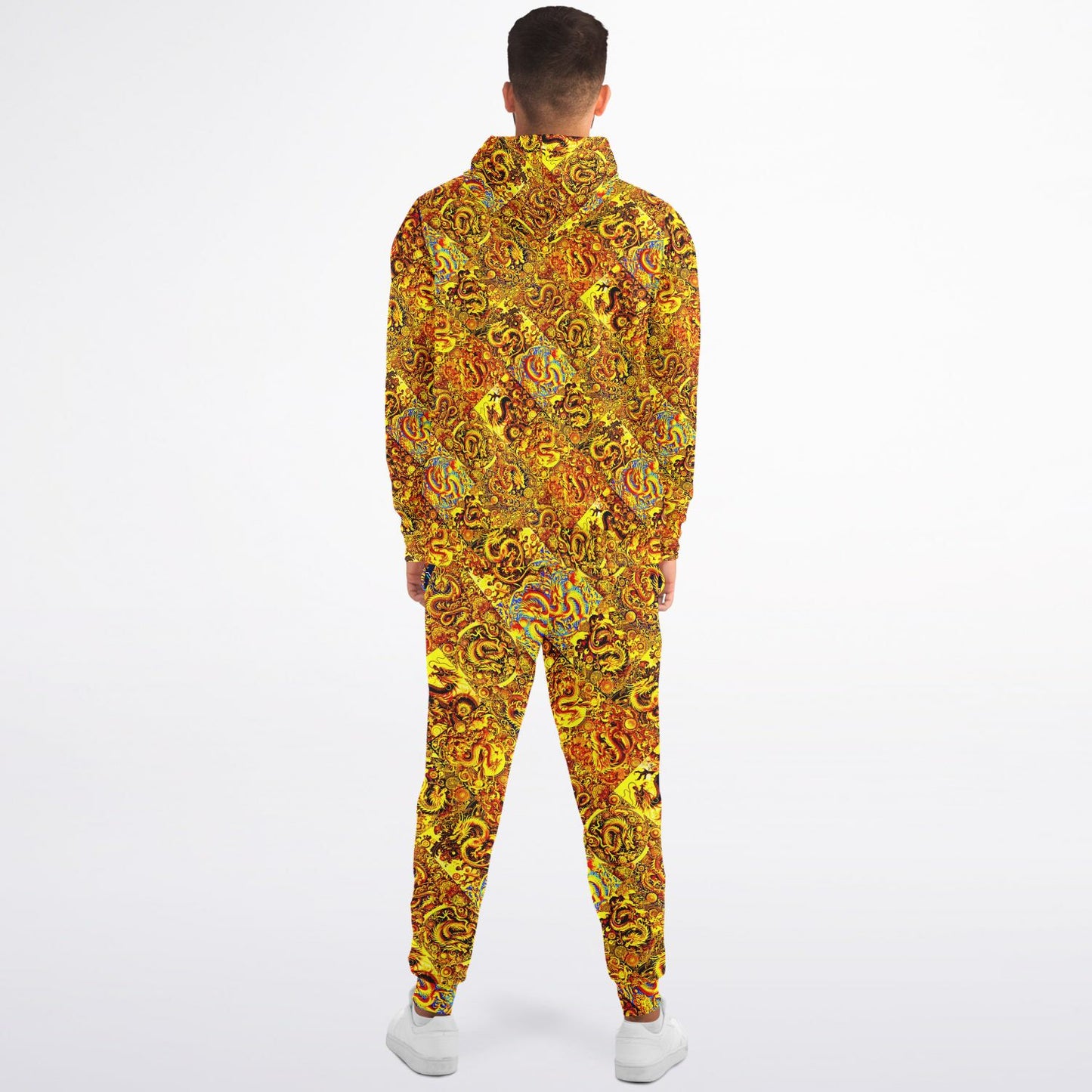 Gold Dragon Zip Hoodie & Jogger Set – Bold Streetwear Tracksuit with Mythical Asian-Inspired Design (AOP)