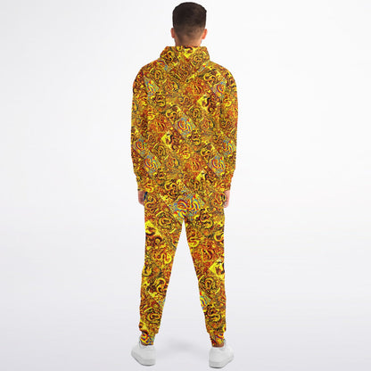 Gold Dragon Zip Hoodie & Jogger Set – Bold Streetwear Tracksuit with Mythical Asian-Inspired Design (AOP)