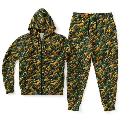 Gold Camo Drip Zip Hoodie & Jogger Set – Bold Urban Streetwear Tracksuit with Luxury Camo Pattern (AOP) Unisex