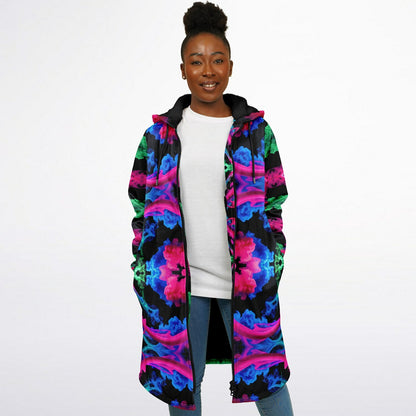 Neon Spectrum Cymatic Zip Cloak – Bold, Futuristic & Ultra-Cozy Longline Jacket