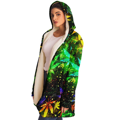 Cannabis Micro Fleece Cloak – “Canna Beast” Hooded Wrap, Stoner Cozy Wear, Weed-Themed Loungewear