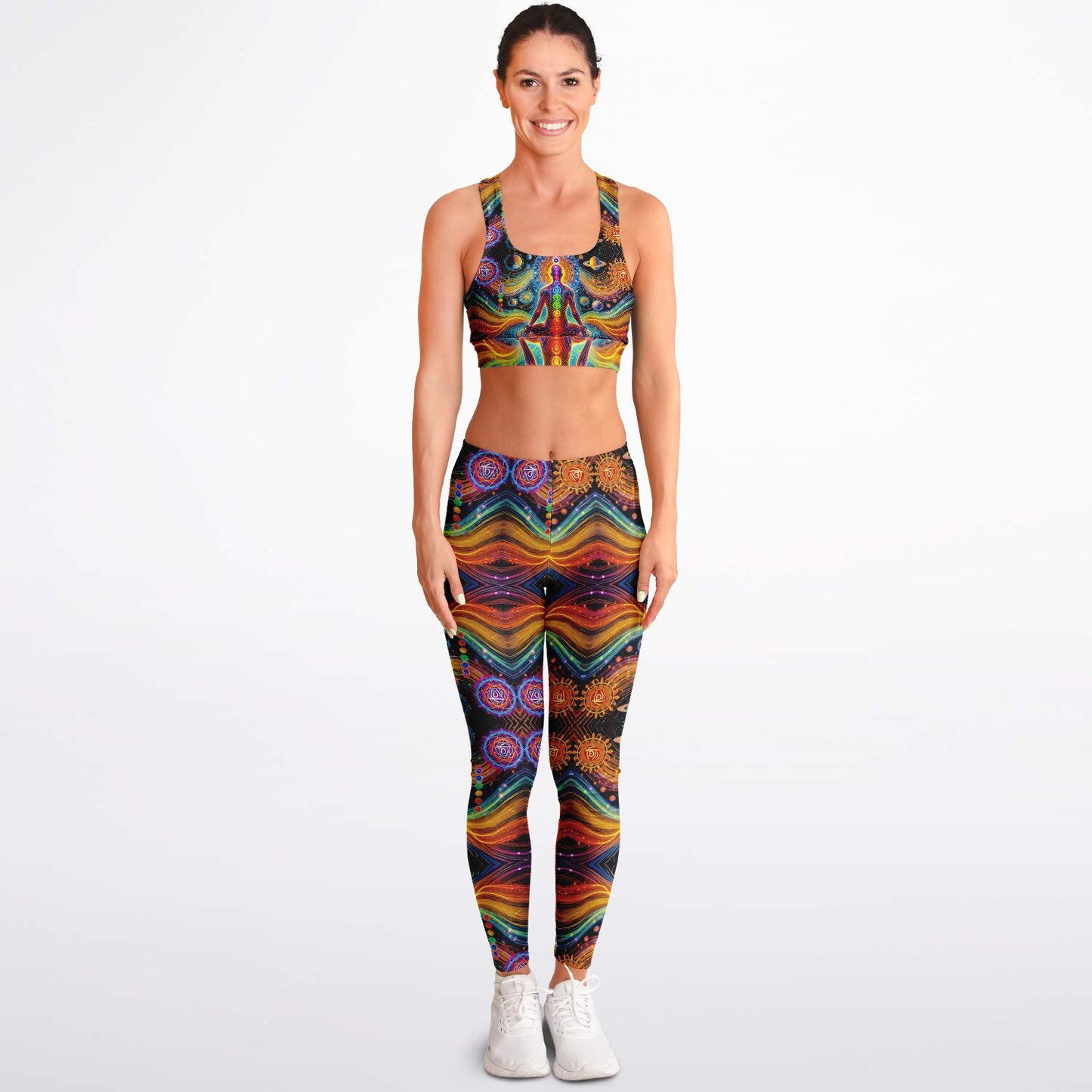 Cosmic Chakras Padded Sports Bra & Leggings - All Over Print (AOP) Yoga & Fitness Wear