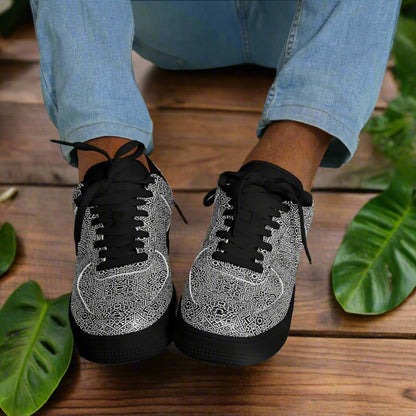 Geometric Grey Core Low Shoes – Unisex Black-Base Sneakers | Bold Contrast | Durable Streetwear-Ready Footwear