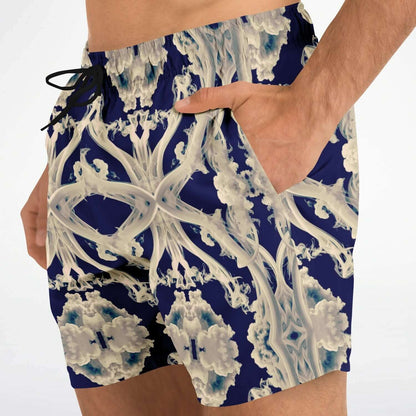 Clear Smoke Cymatic Men’s Swim Trunks – Futuristic, Quick-Dry & Stylish Above-the-Knee Swimwear