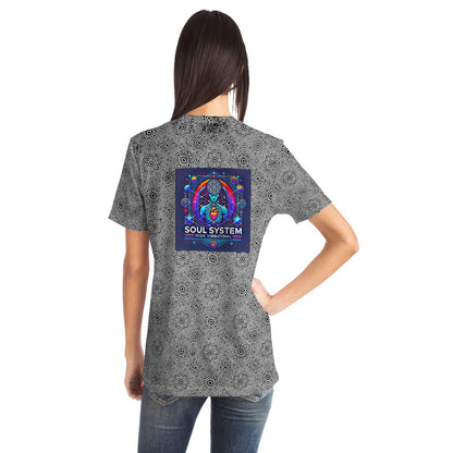Geometric Grey Grid Soul System T-Shirt – Premium All-Over Print (AOP) Outerwear Design