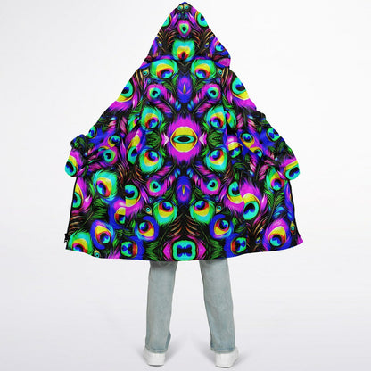 Psychedelic Peacock Print Zipper Cloak - Bold, Vibrant All-Over Design | Luxurious Comfort & Striking Style