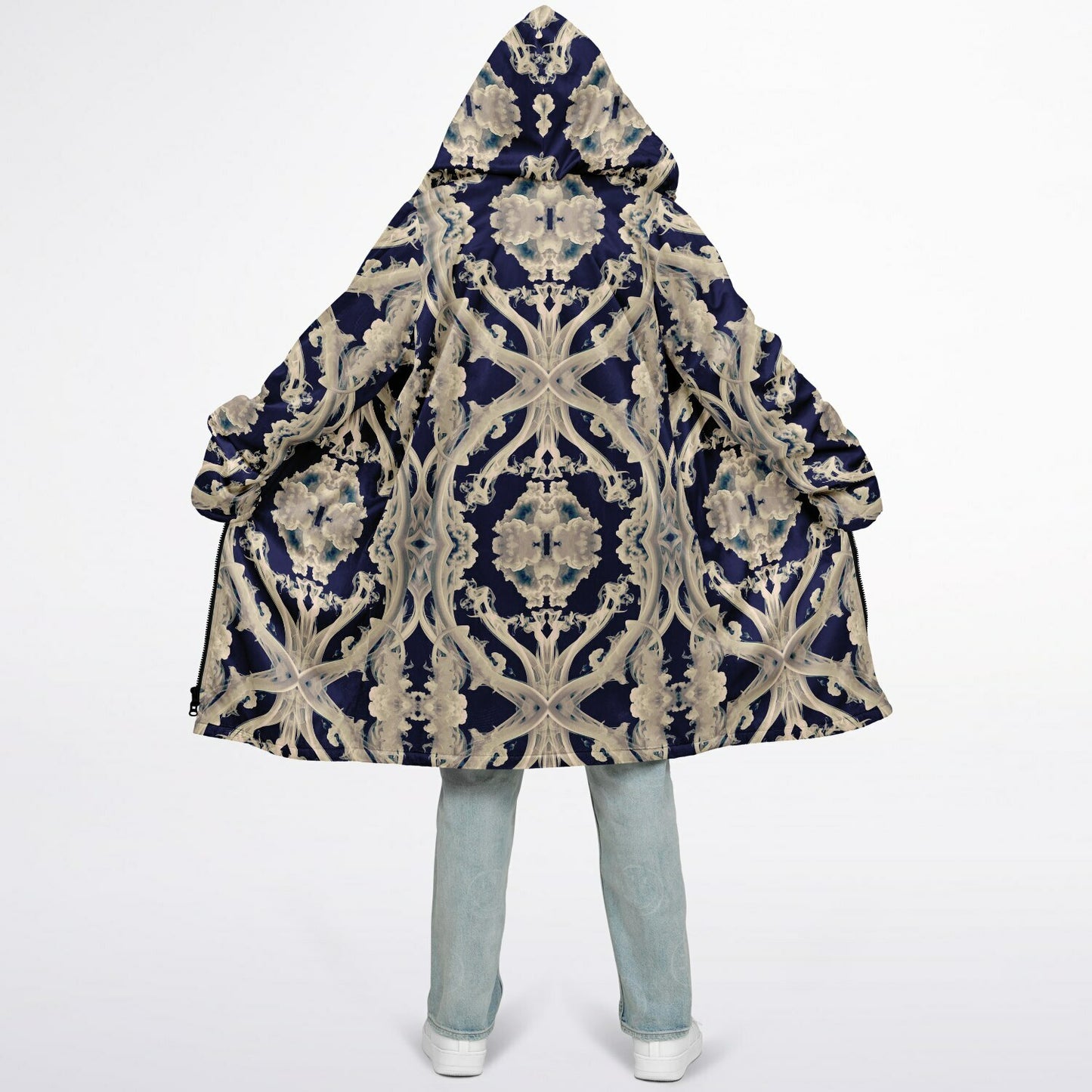 Clear Smoke Cymatic Zip Cloak – Sleek, Futuristic & Ultra-Cozy Longline Jacket