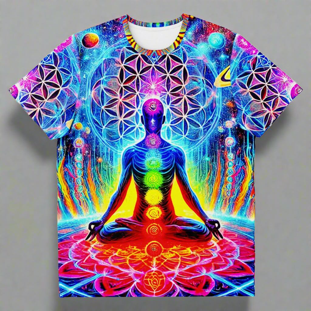 Flower of Life Chakras T-Shirt AOP – Unisex Essential Tee