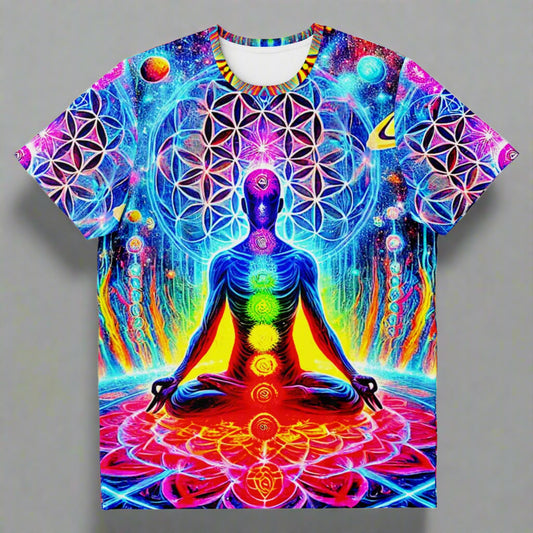 Flower of Life Chakras T-Shirt AOP – Unisex Essential Tee