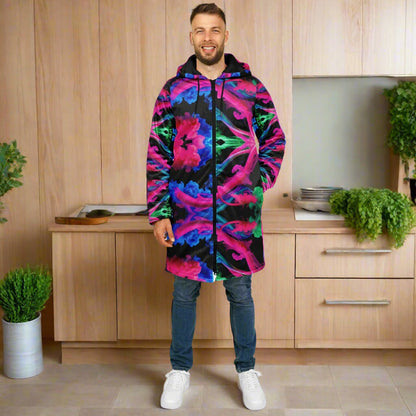 Neon Spectrum Cymatic Zip Cloak – Bold, Futuristic & Ultra-Cozy Longline Jacket