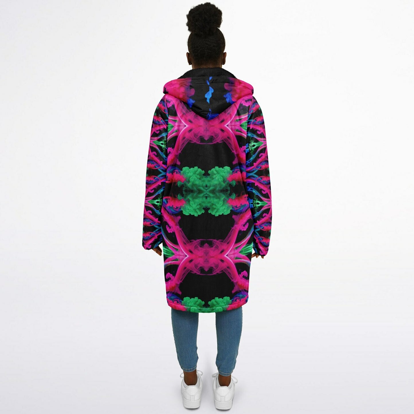 Neon Spectrum Cymatic Zip Cloak – Bold, Futuristic & Ultra-Cozy Longline Jacket