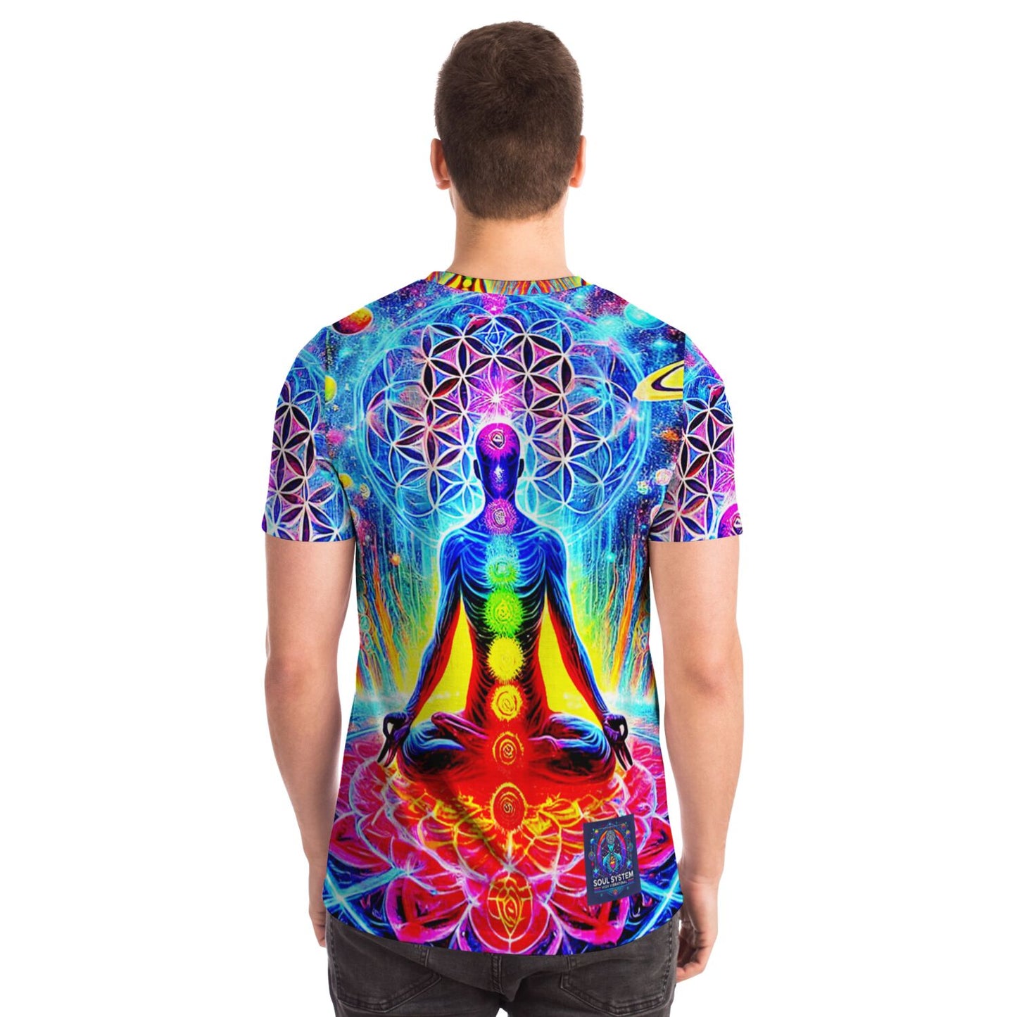 Flower of Life Chakras T-Shirt AOP – Unisex Essential Tee