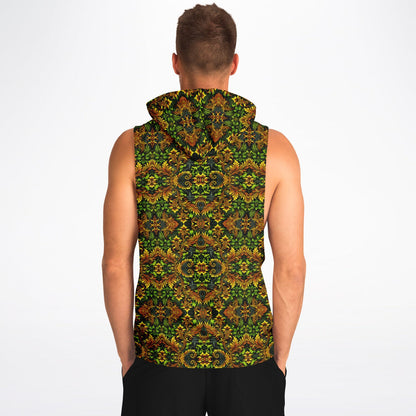 Emerald Green & Gold Athletic Drop Armhole Hoodie – All-Over Print, Lightweight & Breathable Activewear