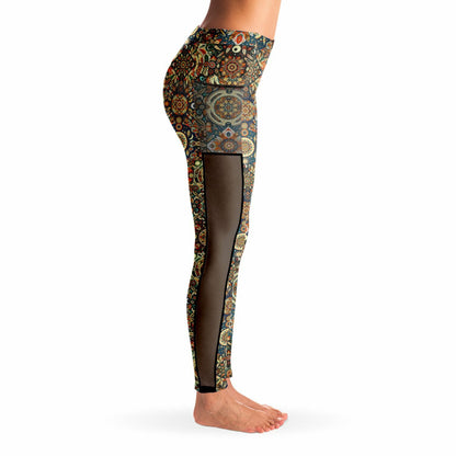 Boho Patchwork Mesh Pocket Leggings – Trendy All-Over Print (AOP) for Fashion-Forward Activewear