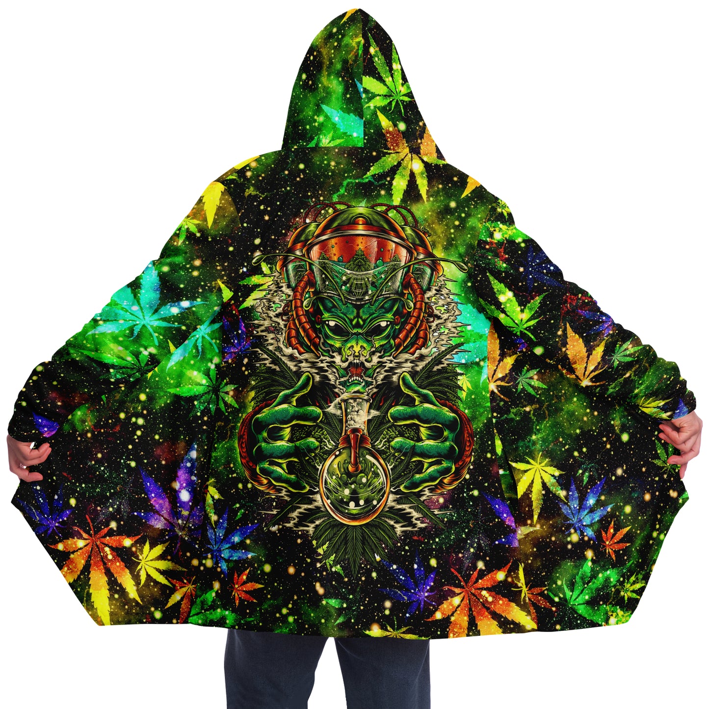 Cannabis Micro Fleece Cloak – “Canna Beast” Hooded Wrap, Stoner Cozy Wear, Weed-Themed Loungewear