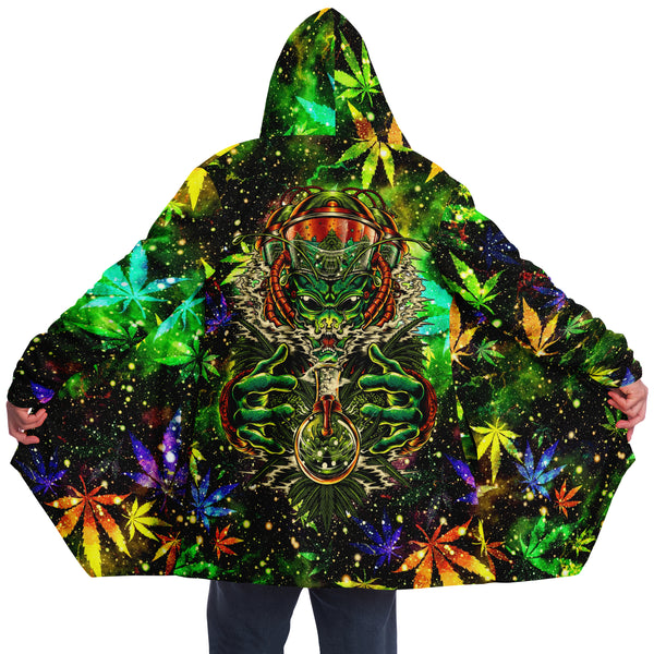 Cannabis Micro Fleece Cloak – “Canna Beast” Hooded Wrap, Stoner Cozy Wear, Weed-Themed Loungewear