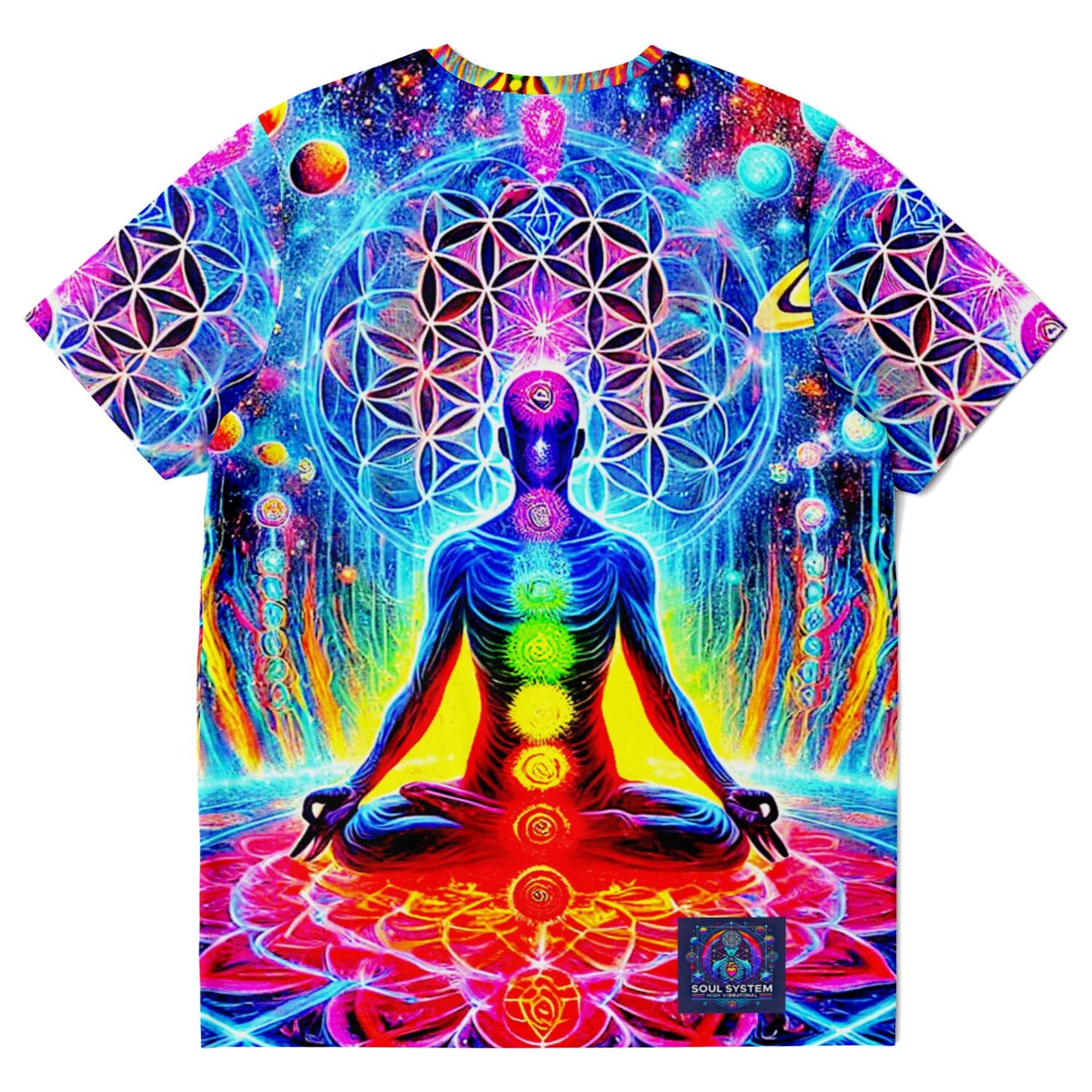 Flower of Life Chakras T-Shirt AOP – Unisex Essential Tee